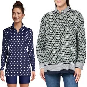 Nautica Linen Blend Long Sleeve Shirt & Lands’ End Cover-up Deep Bundle Sz L